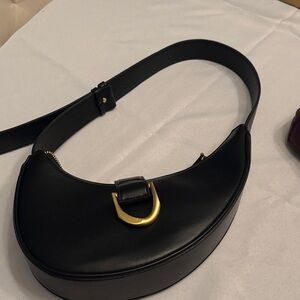Madison West Black Shoulder Bag with Gold Buckle